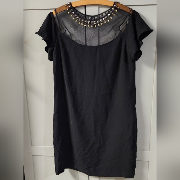 BCBG MaxAzria CANDACE Black Studded Peek-A-Boo Shoulder Short Dress Sz 2 - Picture 2 of 6